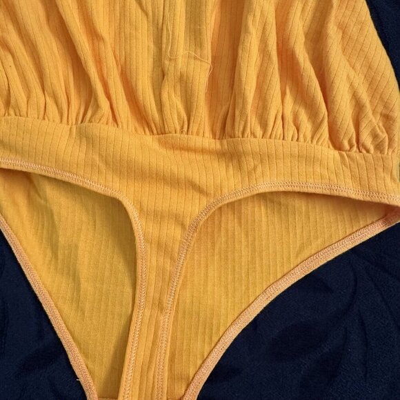 Free People Small Marissa Orange Tangerine Square Neck Thong Bodysuit Straps NWT - Picture 7 of 11